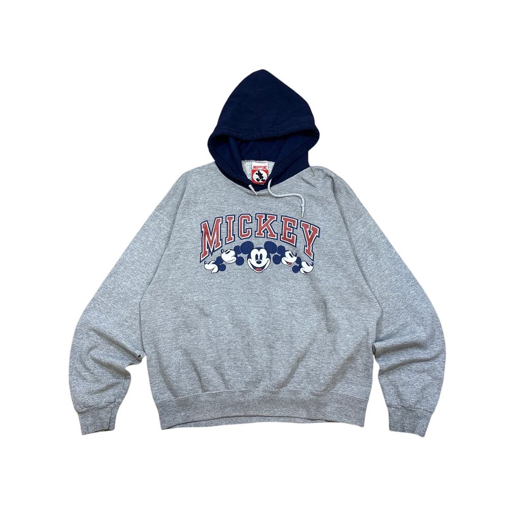 Vtg 90s Mickey Inc. Hoodie Vintage Disney Mickey Mouse Two Tone Grey Blue Large